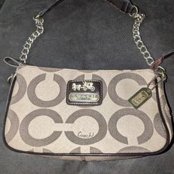 Coach Small Handbag/Purse With Brass Coach Horse And Buggy Logo Gold Chain And Leather Handle  $45