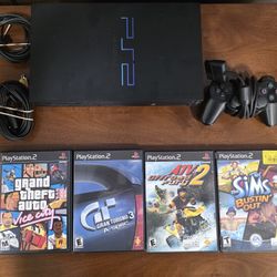 PlayStation 2 / PS2 Video Game Console w/ 4 Games, 1 Controller, All Cords