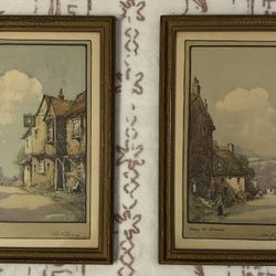 Pair of Vintage English Cottage Prints by Geo. Downing – Framed