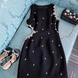 🌸Fashion design black sleeveless dress with rhinestones hollowed out dress , party dress. New with label .  Should: 12” Chest: 15” Dress length: 32” 