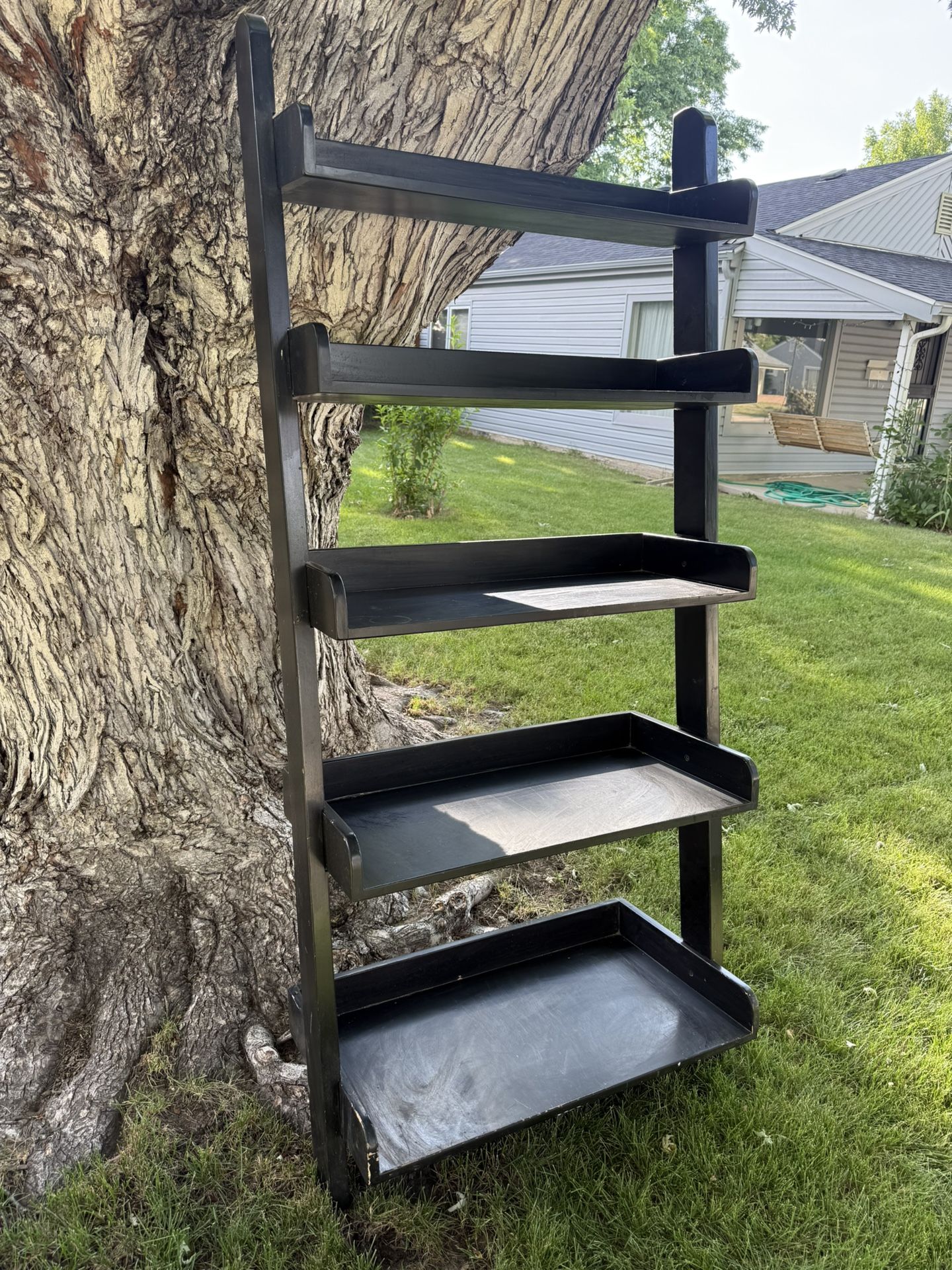 Black Wooden Ladder Shelf