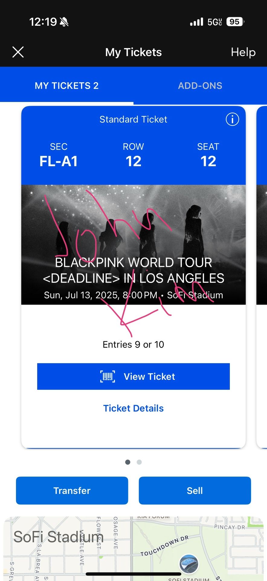 2x Blackpink Floor Seats Sofi 7/13
