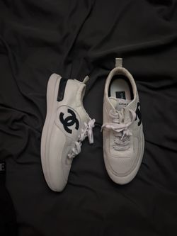 Chanel 21s Mens White Black Leather Cc Logo Lace Low Top Trainer