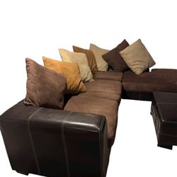 Ashley’s  Leather/Suede Couch With Chaise And Ottoman