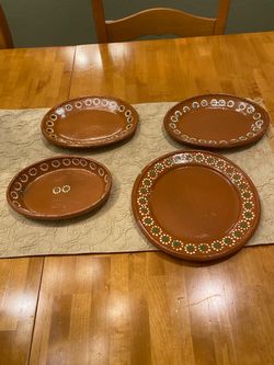 Mexican handmade clay pottery plates / bowls. Set of four. Southwest/ rustic/ cottage.