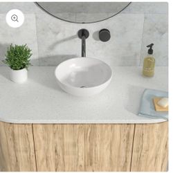 Bathroom Vessel Sink White Ceramic Circular Bowl Top-Mounted