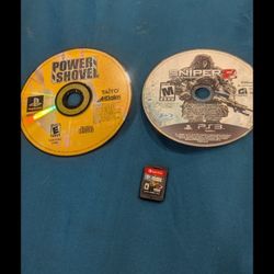 Nintendo Switch Rocket league, Ps1 power shovel, and PS3  Sniper