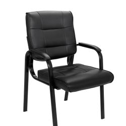 Bonded Leather Office Chair Guest Reception Chair w/ Solid Iron Frame, Home Office Furniture