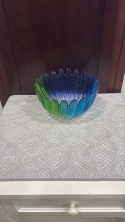Art Glass Bowl Blue Green Petal Design