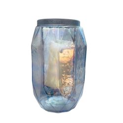 Iridescent Blue Large Glass Candle Holder 10.5" X 6"