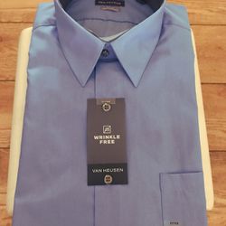 Men’s Dress Shirt Cameo Blue Size 16 1/2 34-35 New Brand: Van Heusen Fitted Wrinkle Free Full Chest Tapered
