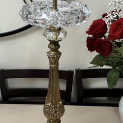 VINTAGE Standing Floor Ashtray Cigar Mid Century Solid  Brass Crystal Marble 