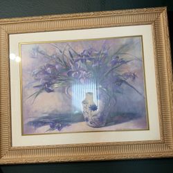 framed iris painting in a vase, , $70