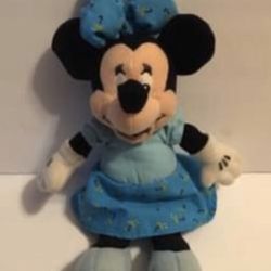 Disney Minnie Mouse Plush 11" Tall Blue Bow With Matching April Showers Dress