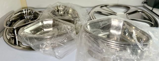 Stainless Steel Serving Set - Divided Plates and Bowls