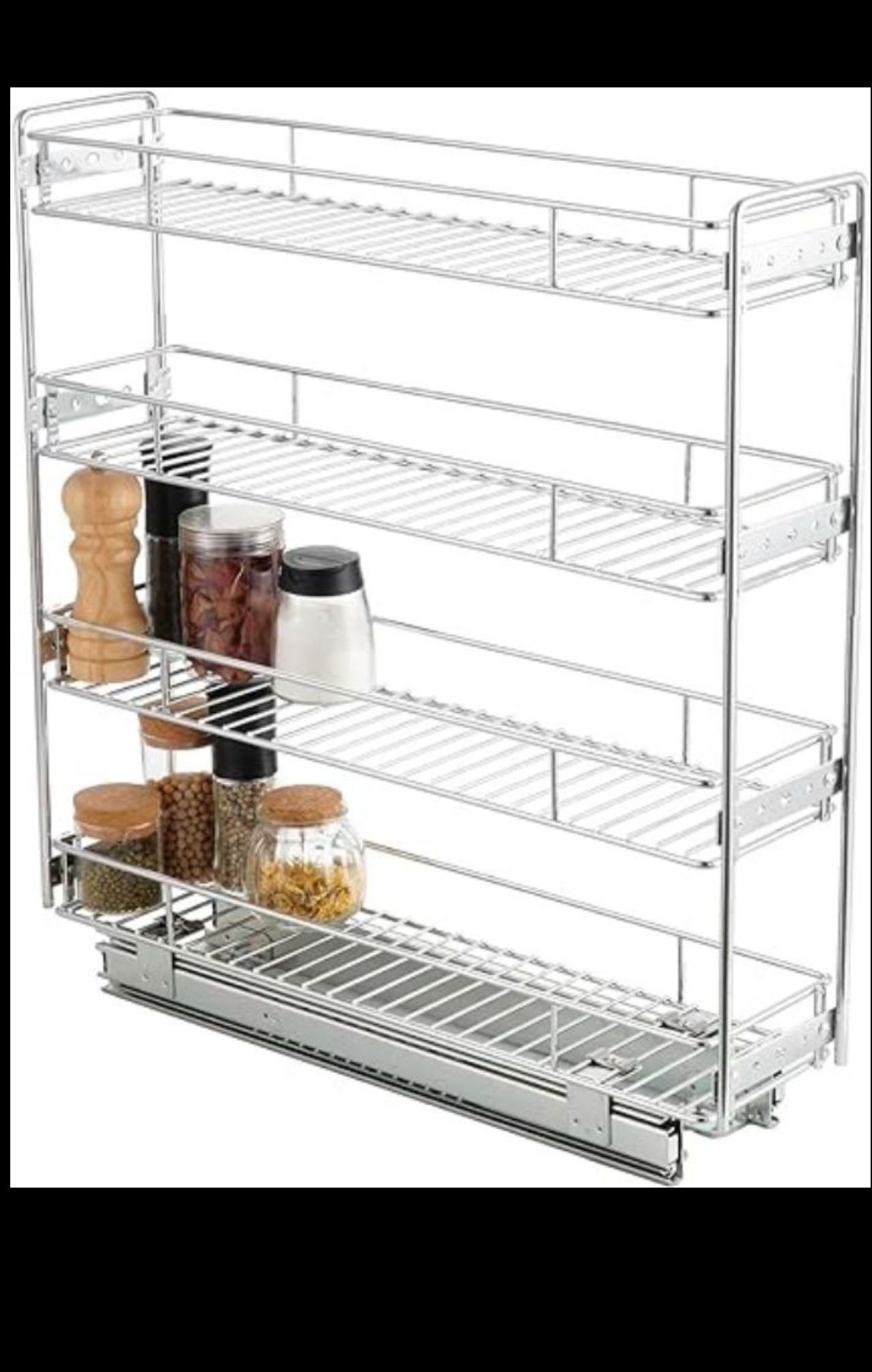 OCG 4-Tier Pull Out Kitchen Cabinet Spice Rack Holder Shelves (8" W x 21" D), Slide Out Slim Storage Wire Baskets for Storage Organization, Narrow Pul