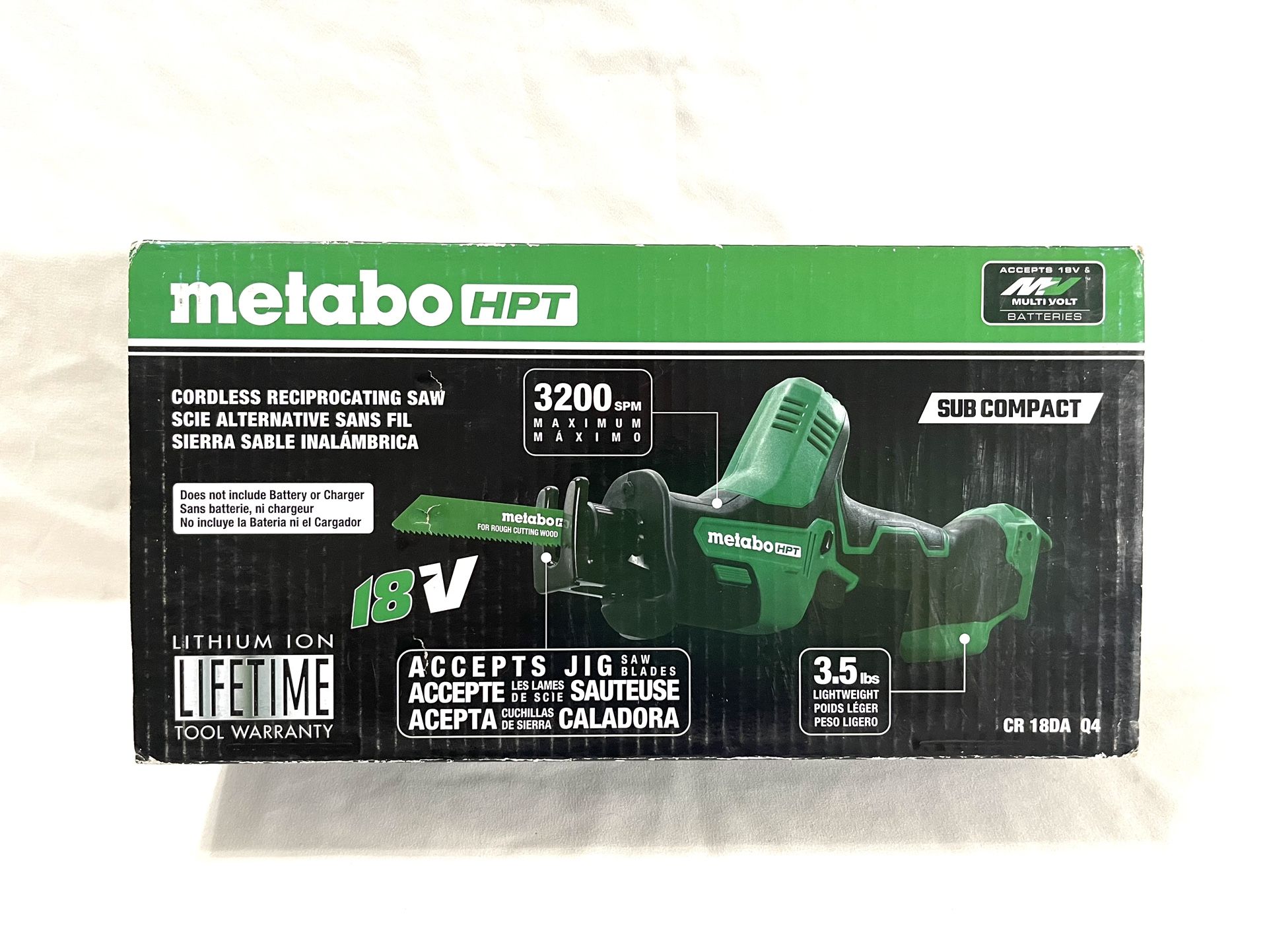 Brand New Metabo HPT 18V One Handed Reciprocating Saw. Retails $129 For Tool Only. Batteries are at Lowe’s