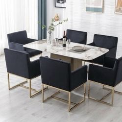 NEW: Set of 6 Modern Velvet Dining Chairs – Black & Gold