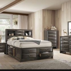 Brand New Wood Queen Size Storage Bed Set