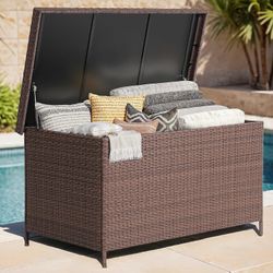 158 Gallon XL Deck Box with Lid, All Weather Wicker Outdoor Storage Box Waterproof, Large Outdoor Patio Storage Bin for Cushions, Garden Too