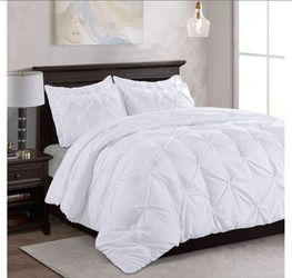 HOMBYS Bedding Comforter Set Queen Size All Season Pinch Pleat Design Comfort Duvet Insert with 2 Pillow Cases 3-Piece Down Alternative Comforter Sets