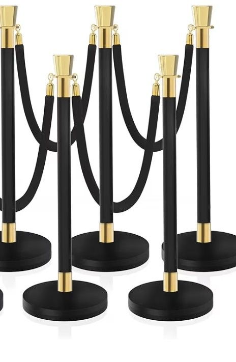Black Stanchion, 5 ft Black Velvet Rope Red Carpet Ropes and Poles, Stainless Steel Stanchions Post Used for Theaters, Parties, Wedding, Exhibition, 5
