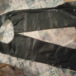 Barneys Motorcycle Black Leather Riding Chaps Pants size Medium,$50