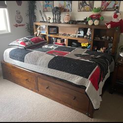 Kids Bed Mattress And Book Shelves With Under Bed Storage  & Night Stand 