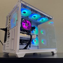 Custom Whiteout Ryzen RTX Gaming PC Computer – RTX 5060, Ryzen 5 5500, 24GB RAM, 1TB NVMe + 4TB HDD