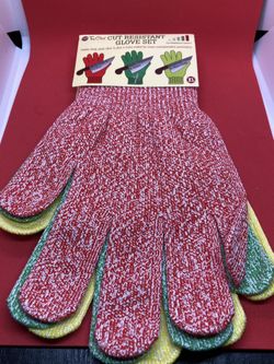 Cut resistant glove set comes with 3 pairs one pair for poultry,fruit s&veggies and one for household and other foods