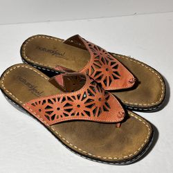 Natural Soul by Naturalizer Calista coral leather thongs flip flops sandals 6 1/2