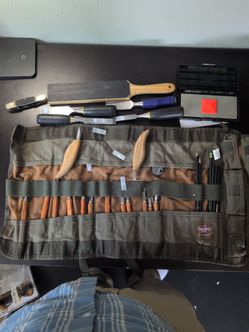 Chisels, Whittling Kit, Knife, Sharpeners, Roll Up Bag