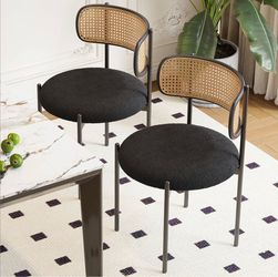 2 x Amett 16.9'' H Upholstered Cane Back Side Chair Dining Chairs Black