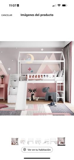 Merax Loft Bed with Slide, Stairs and Storage Drawers, No Box Spring Needed, White, Twin Size