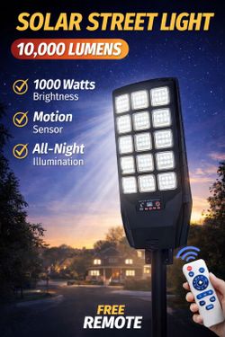 10000 Lumens Solar Street Light 1000W Outdoor Motion Sensor w/ Remote