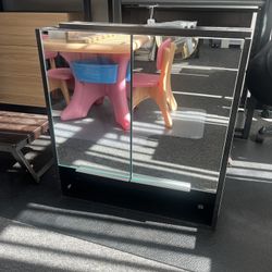 AS IS Mirror Cabinet, Three Internal Shelves, One Open Shelf, Double Door Cabinet