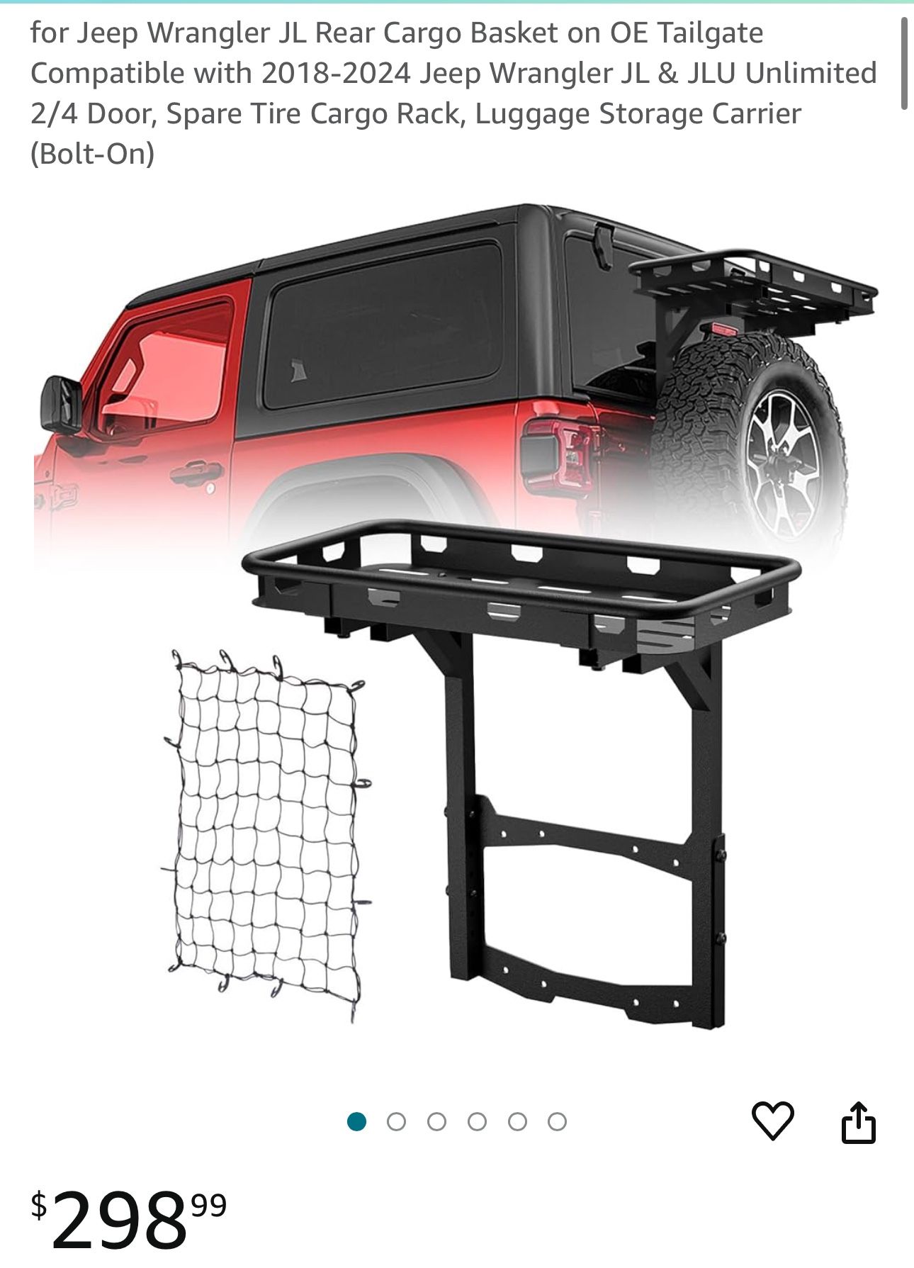 for Jeep Wrangler JL Rear Cargo Basket on OE Tailgate Compatible with 2018-2024 Jeep Wrangler JL & JLU Unlimited 2/4 Door, Spare Tire Cargo Rack, Lugg