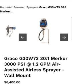 Graco G30W73 30:1 Mercury 3000 PSI @ 1.2 GPM Air Assisted Airless Sprayer Wall Mount ( Comes With Hoses) Brand New In Box