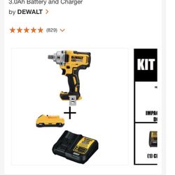 Dewalt Impact Wrench 1/2 Combo 1- Battery 3.0 Ah & Charger!