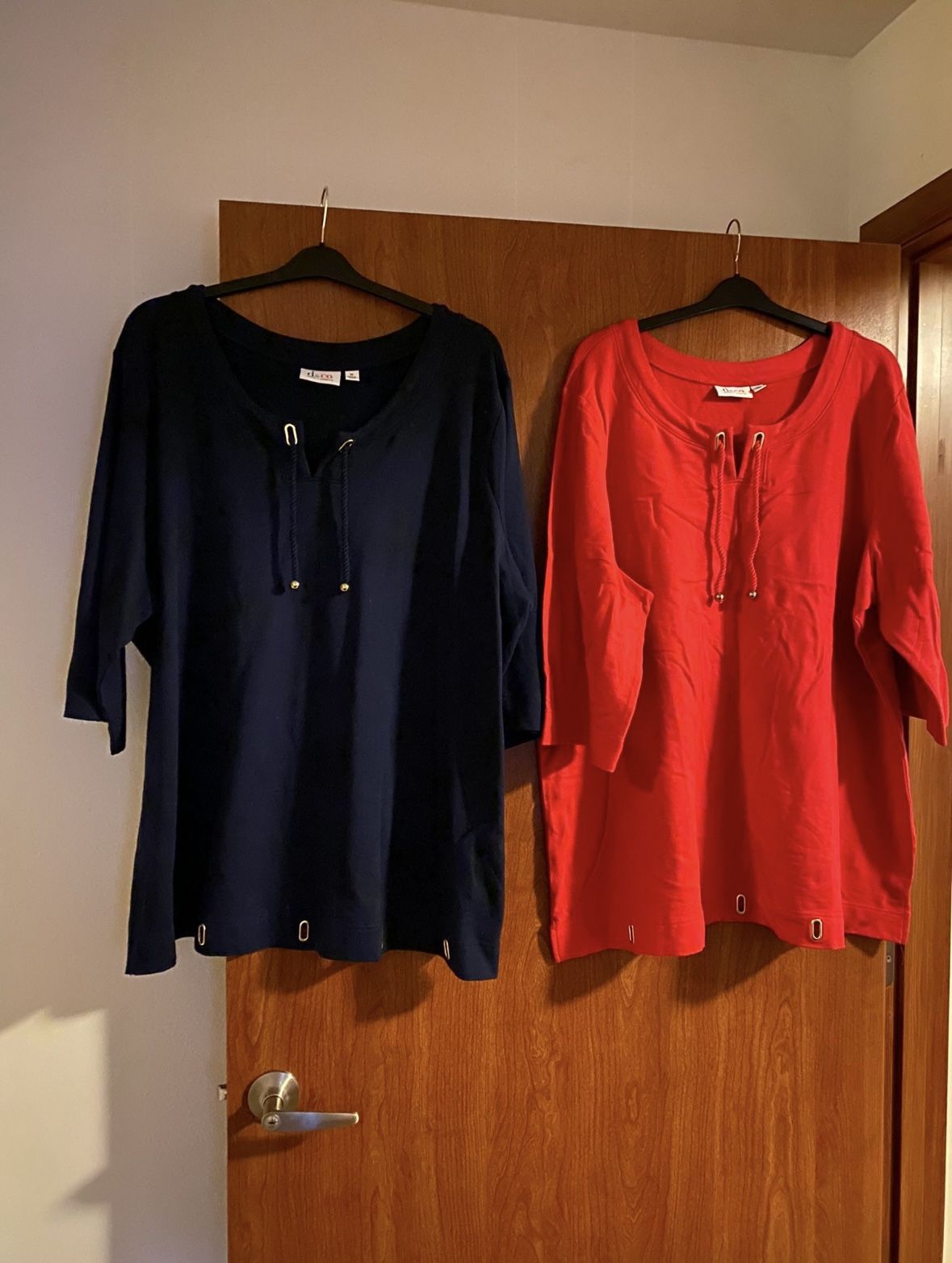 Denim & Co; Set Of Two; 3/4 Sleeve Long Tunic Blouses 3XL