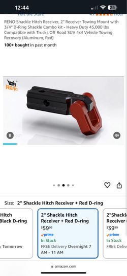 RENO 2" Shackle Hitch Receiver with Red D-Ring