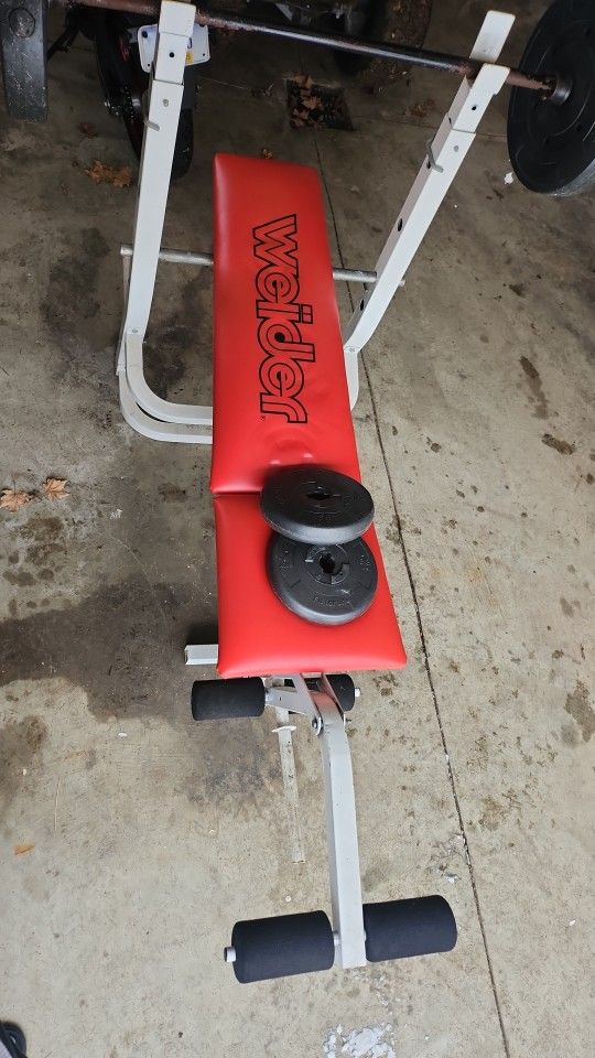 Weight Bench + Barbell And Weights