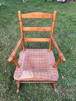 Antique Wood Ladder-Back Rocking Chair