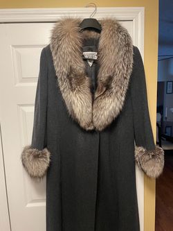 Long Wool Coat with Fur Collar and Cuffs