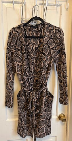 ANGELENO Long Sleeve Animal Print Dress in Black & beige