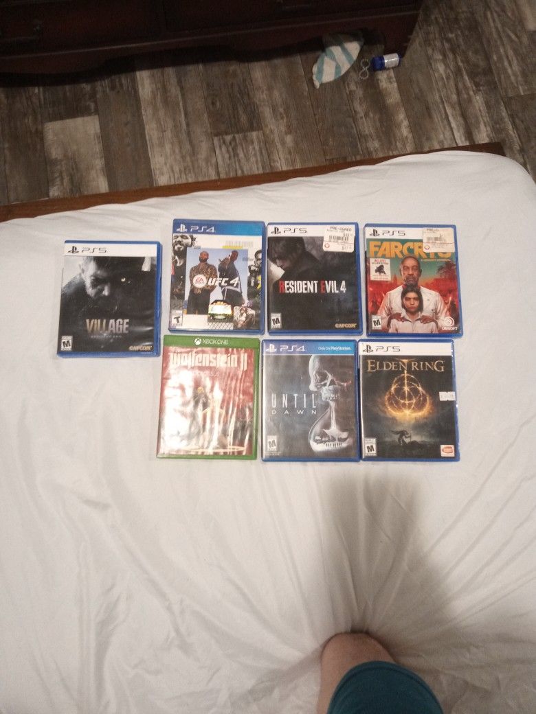 PS4 Games/UFC 4, until Dawn. PS5 Games/ Elden Ring, Farcry 6, Resident Evil 4, Resident Evil Village