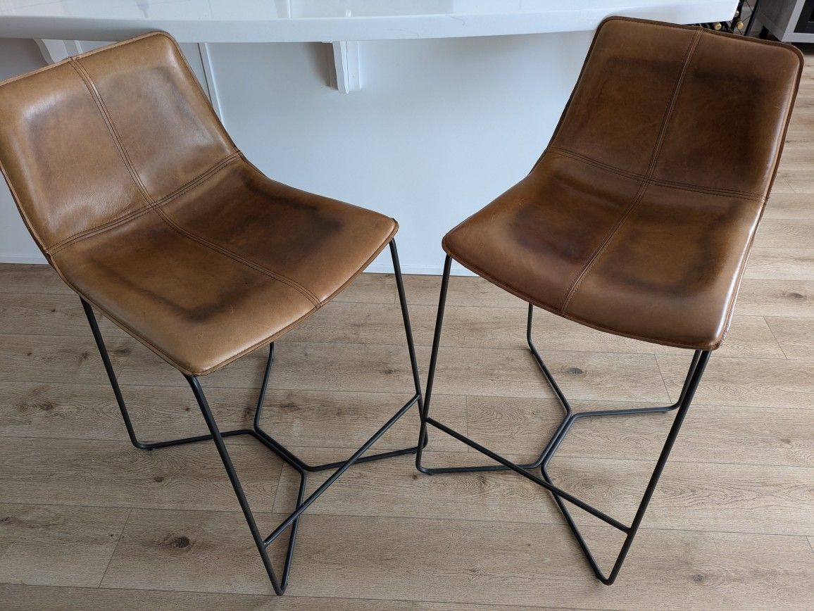 West Elm Counter Stools - Leather Slope