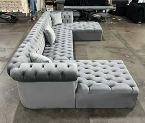 Gray Velvet Double Chaise Sectional.     Financing Options Available 