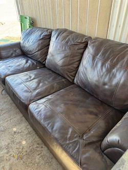 Dark Brown Leather 3-Seat Sofa