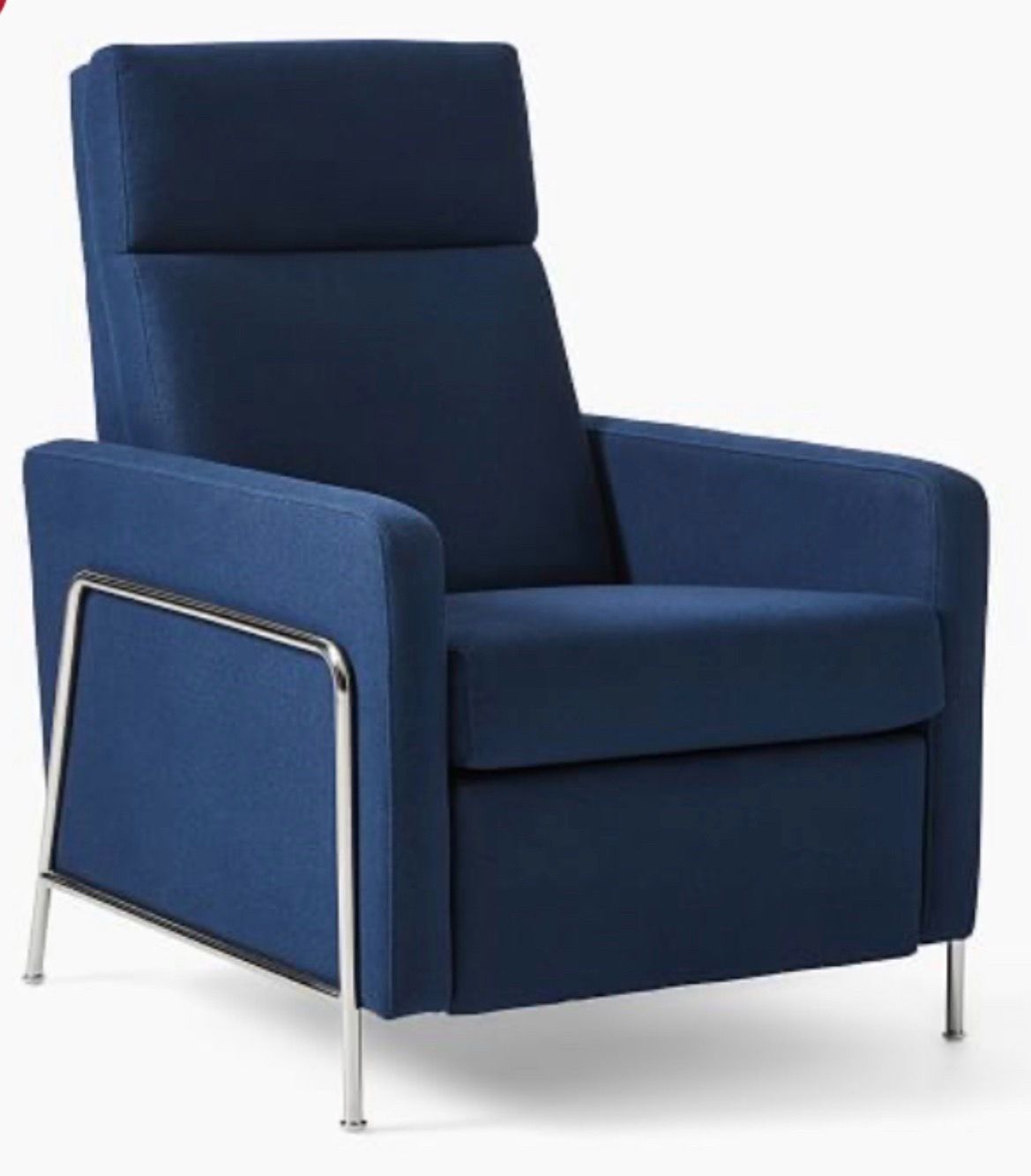 New West elm Blue Velvet Modern profile recliner